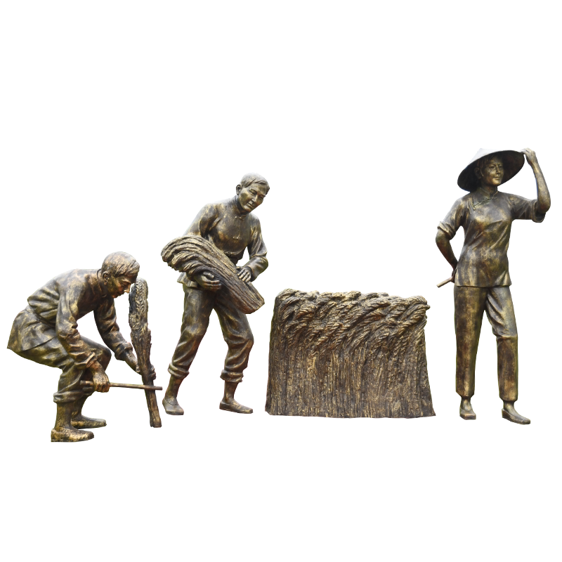 稻谷农耕主题仿铜人物玻璃钢雕塑劳动民风风俗摆件