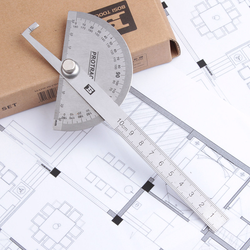 波斯360度旋转量角器多功能双臂不锈钢测量角度度尺角尺