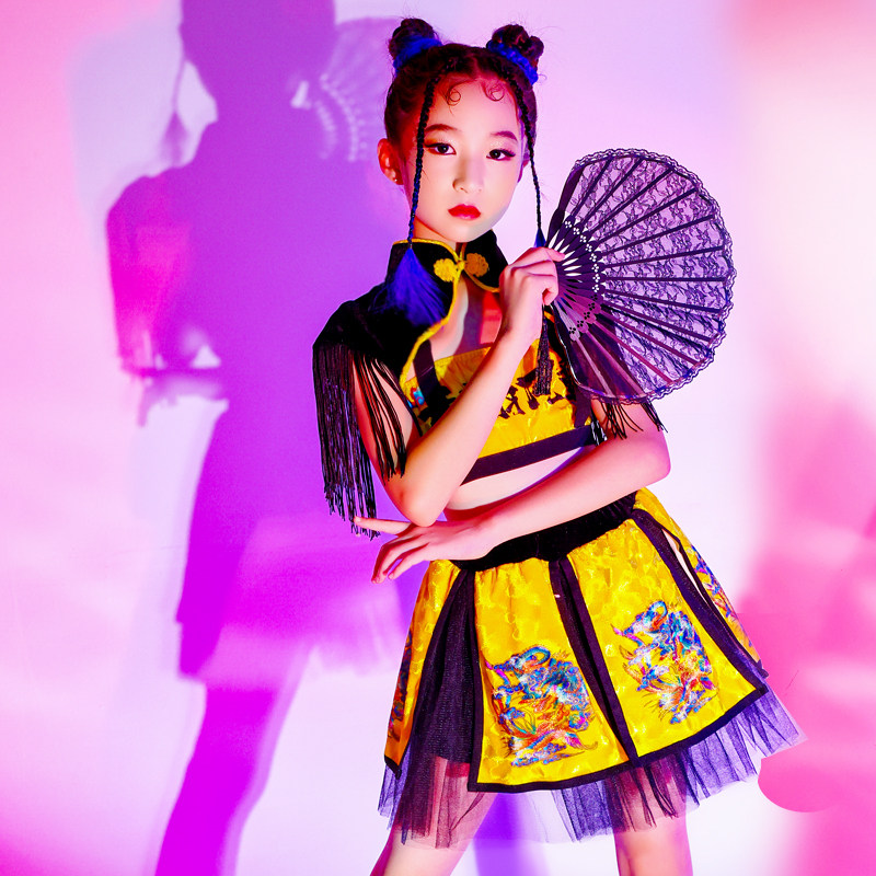 女童国潮走秀套装新款儿童中国国风复古演出服儿童演出服