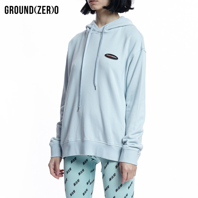 groundzero个性连帽卫衣后背打结镂空褶皱外套卫衣