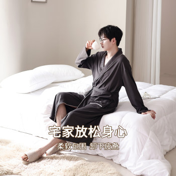 Catman pure cotton bathrobe men's spring and autumn 2024 new-sleeved dressing gown wedding pajamas loose casual summer nightgown