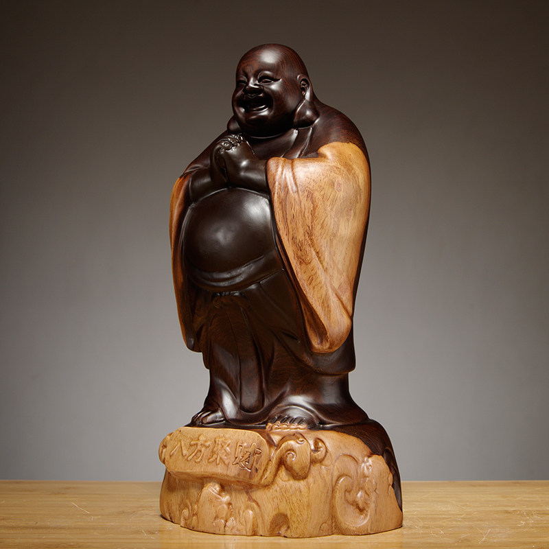 檀木木雕弥勒佛像摆件实木木质雕刻八方佛笑摆件