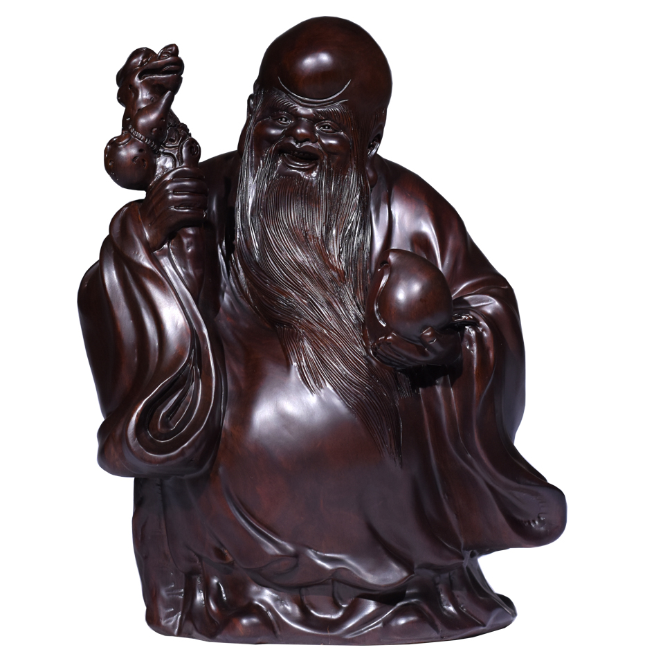 檀木雕刻老寿星摆件家居客厅装饰红木工艺品生日摆件