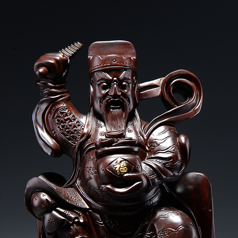 黑檀木雕刻赵公明神像摆件骑虎武财神佛像家居客厅供奉红木工艺品
