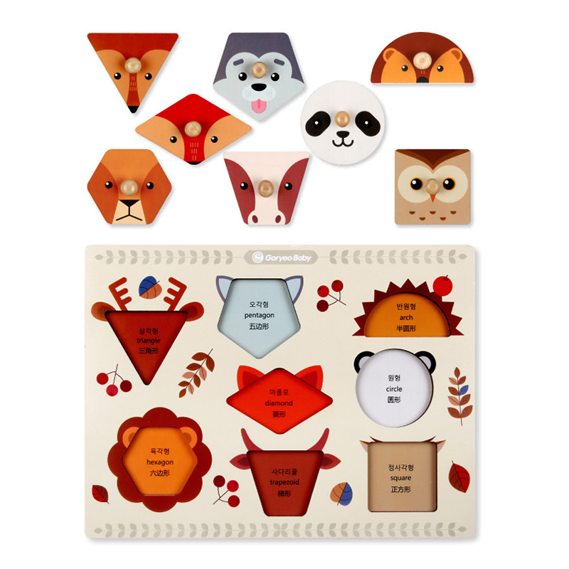 韩国goryeobaby几何几何形形状动物拼图早教益智木制拼图