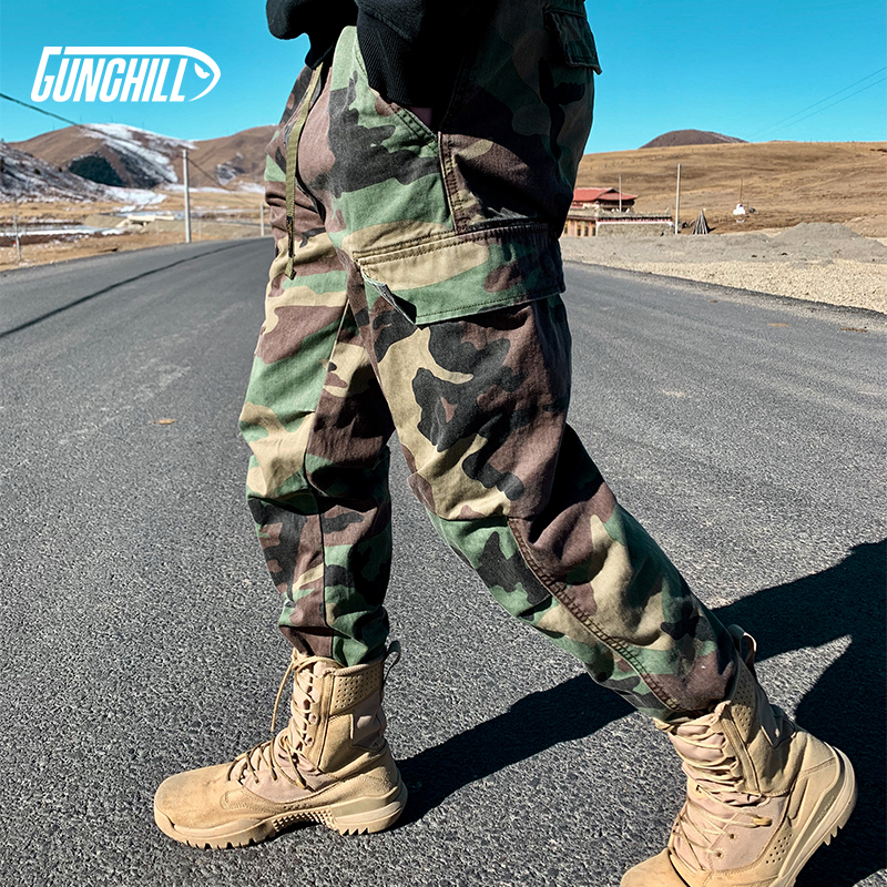 GUNCHILL军事风迷彩战术工装裤男女美式复古休闲宽松九分束脚裤潮