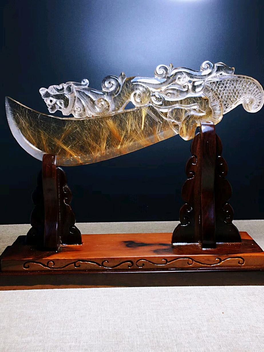 子美 超低 16733 天然发晶屠龙刀摆件 屠龙刀是的象征29