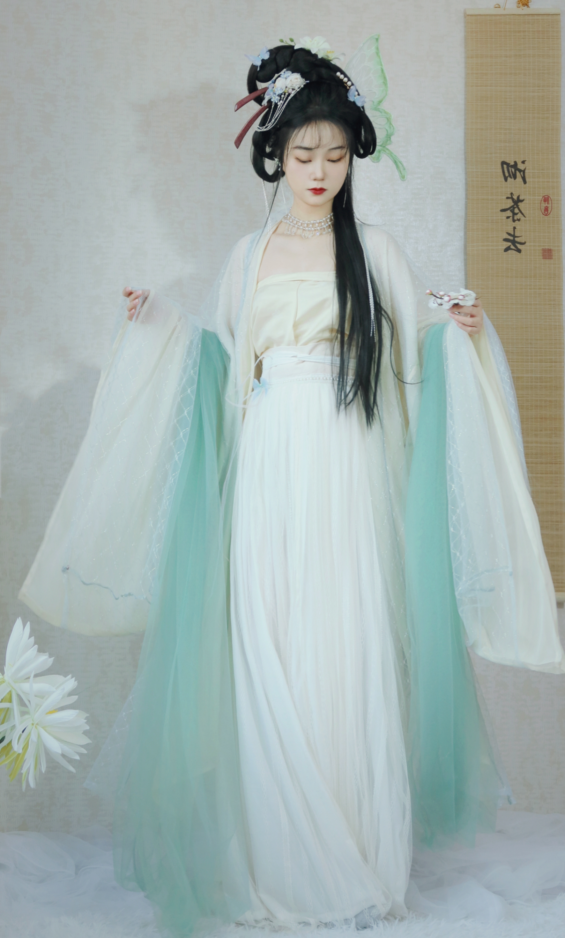 岁余原创褶裙蕾丝宋抹齐片式一片大袖纯色宋制汉服