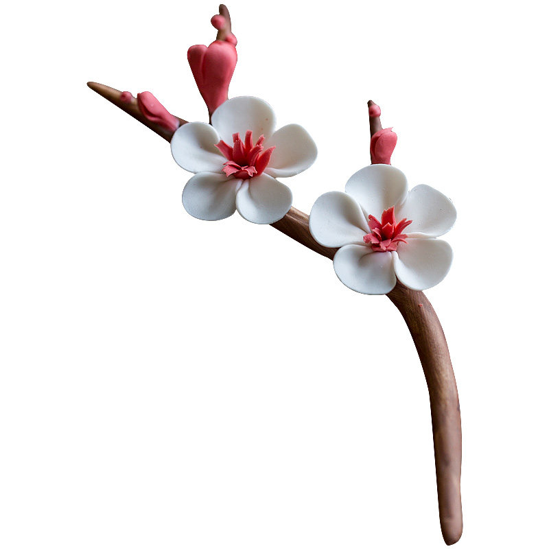 碌心德化手捏梅花花枝创意手作陶瓷茶宠茶席茶宠摆件