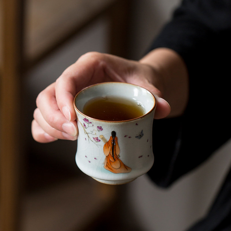 碌心汝窑古风美人竹节茶杯主人品茗文艺古典茶杯