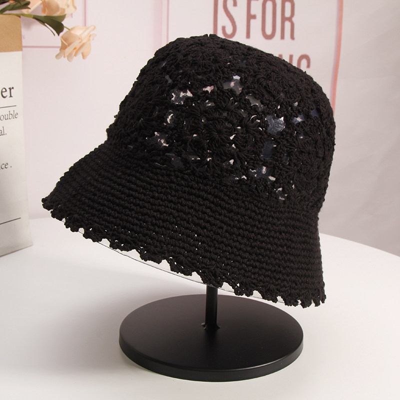 日系手工钩花针织镂空渔夫帽子子女时尚百搭帽子