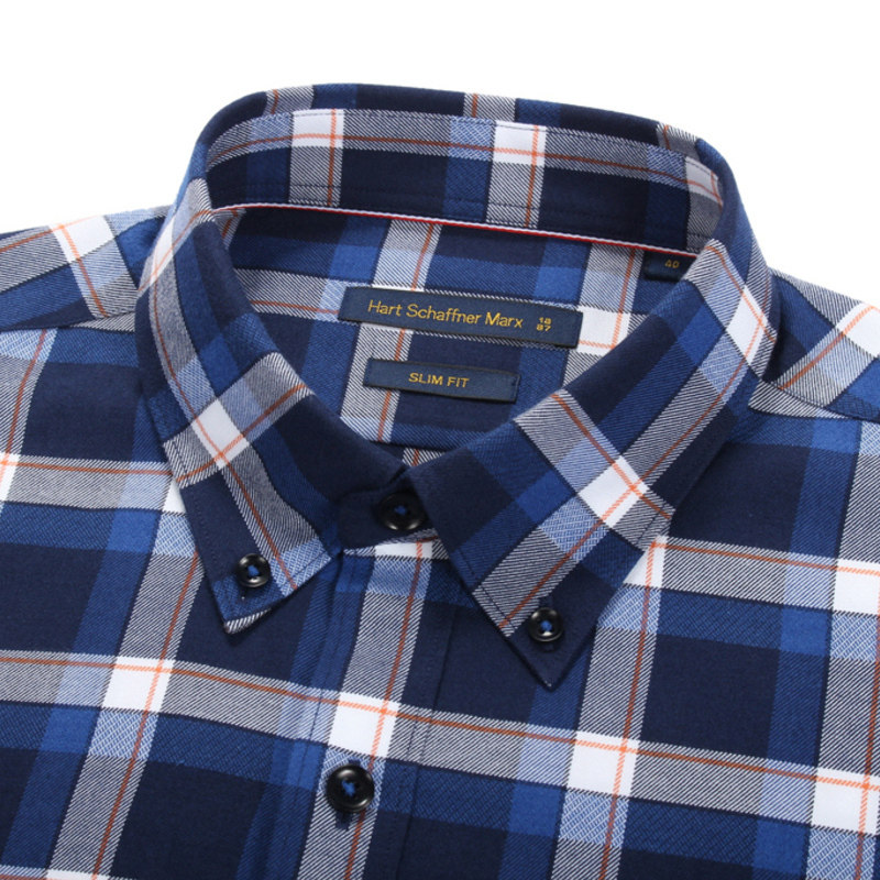 哈特马克斯hsm男士商务休闲时尚通勤修身透气棉质格子长袖衬衫男