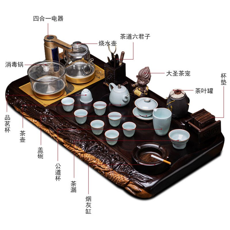 家用加厚木雕原木大号简约茶台茶具功夫茶功夫整套茶具