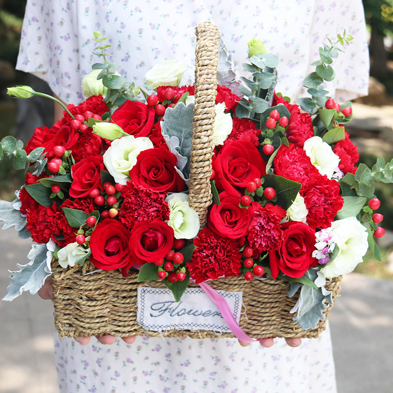 玫瑰花手提花篮温州鲜花速递鹿城龙湾瓯海瑞安乐清鲜花速递同城