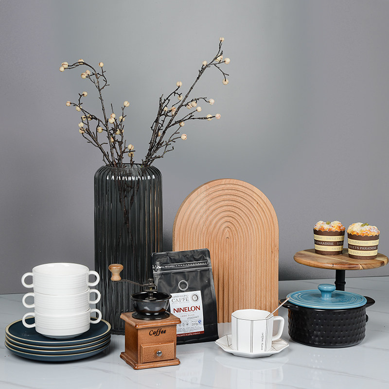 样板厨房摆件橱柜展厅装饰品仿真面包砧板餐盘家饰软装搭配套装