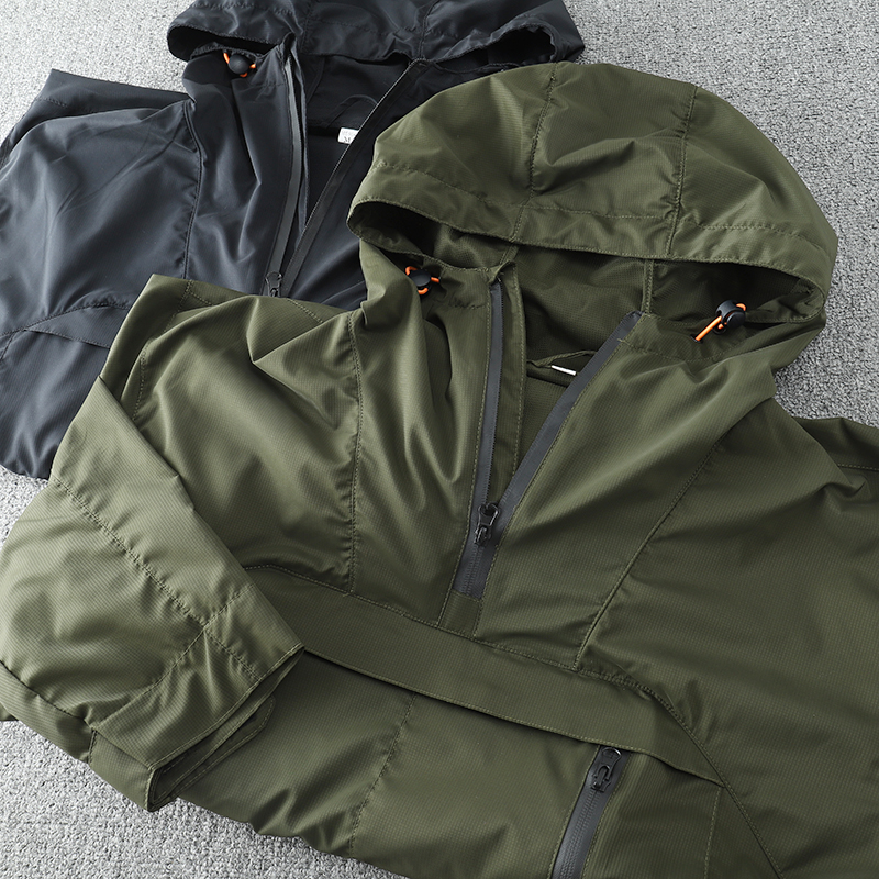 户外机能冲锋衣 街头夹克薄款连帽半拉链防风防雨男夹克外套