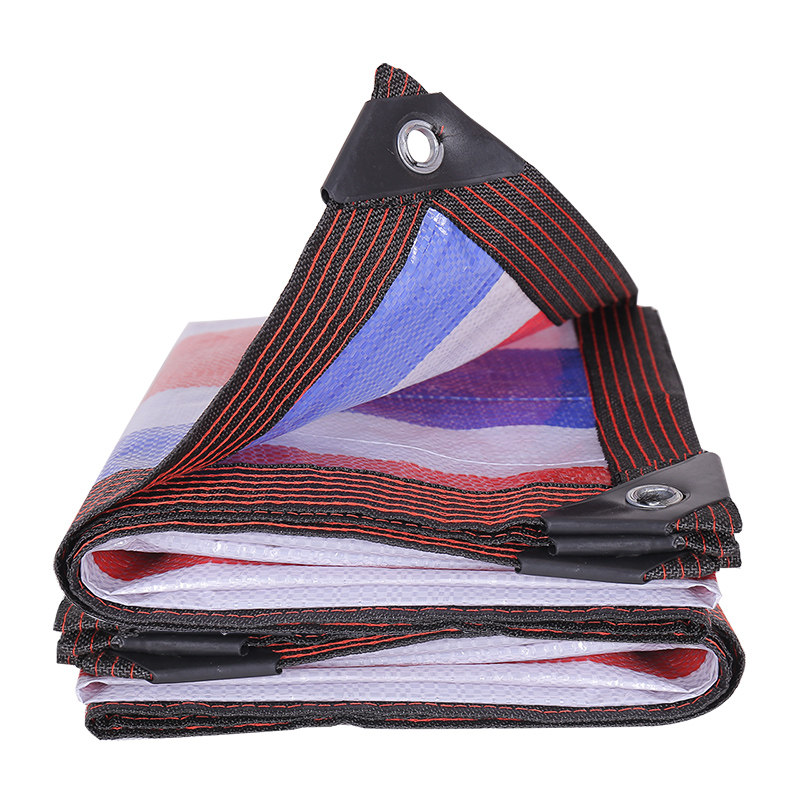 三色雨棚帆布防水塑料加厚篷布户外防晒彩条防雨布