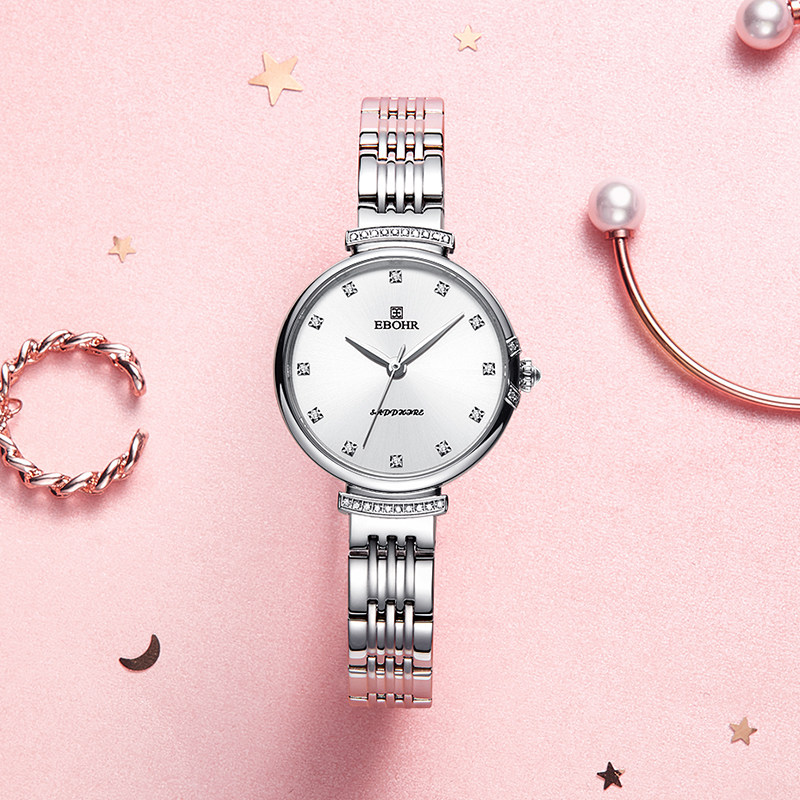 依波ebohr手表51130220女ins简约女表镶钻钢链表休闲女款表5113