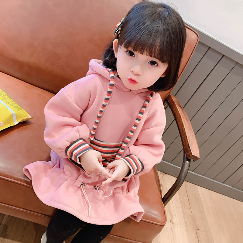 童装女童秋冬装卫衣加绒连衣裙2020连帽儿童网红宝宝中长款洋气韩