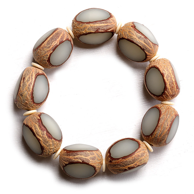 菩提佛珠三面四面菩提根手串民族风个性男女款带原皮diy桶珠单圈