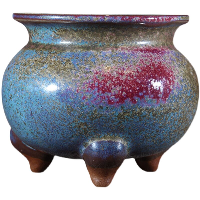 香炉钧瓷摆件卢钧陶瓷中式家用室内供奉三足香薰炉