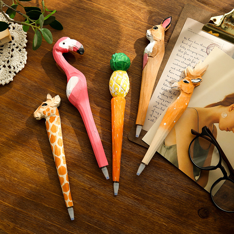 创意木笔少女卡通韩国水笔长颈鹿个性学生日常用品中性笔