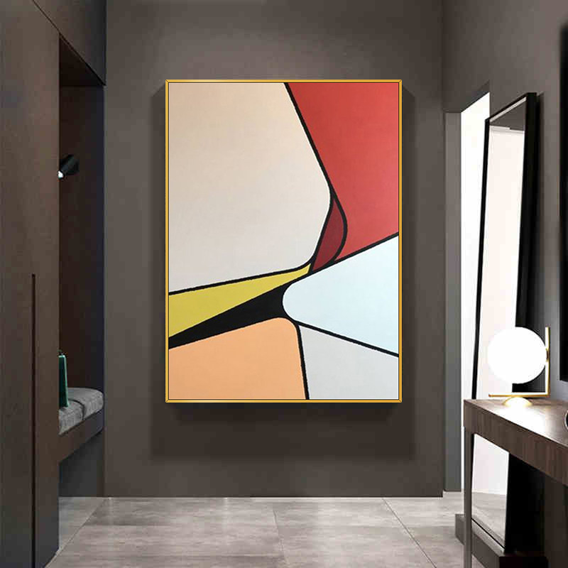 抽象手绘油画客厅现代简约彩色几何几何美美式北欧油画