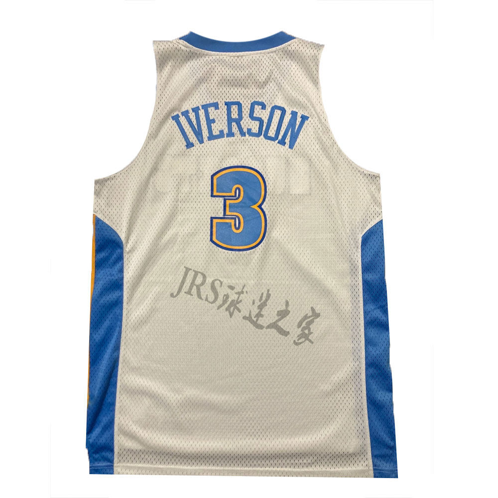 掘金设计定制艾弗森3号刺绣球衣白色蓝色篮球篮球服