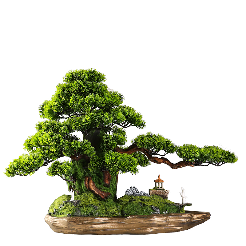 客厅仿真植物迎客松造景盆景盆栽样板样板房房间仿真植物盆景