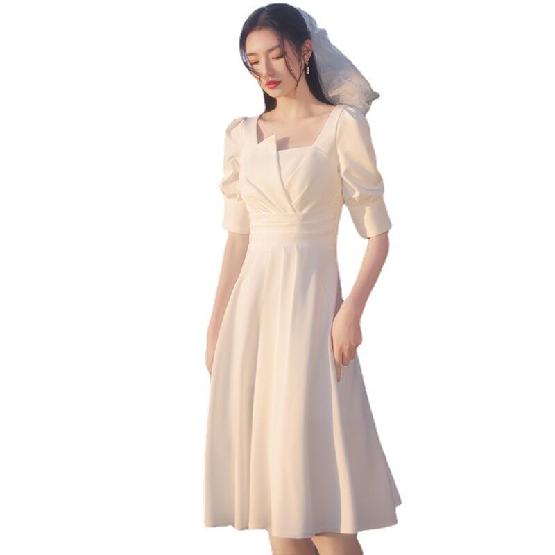 白色领证伴娘服2022新款夏季闺蜜装合唱姐妹团平时可穿礼服裙