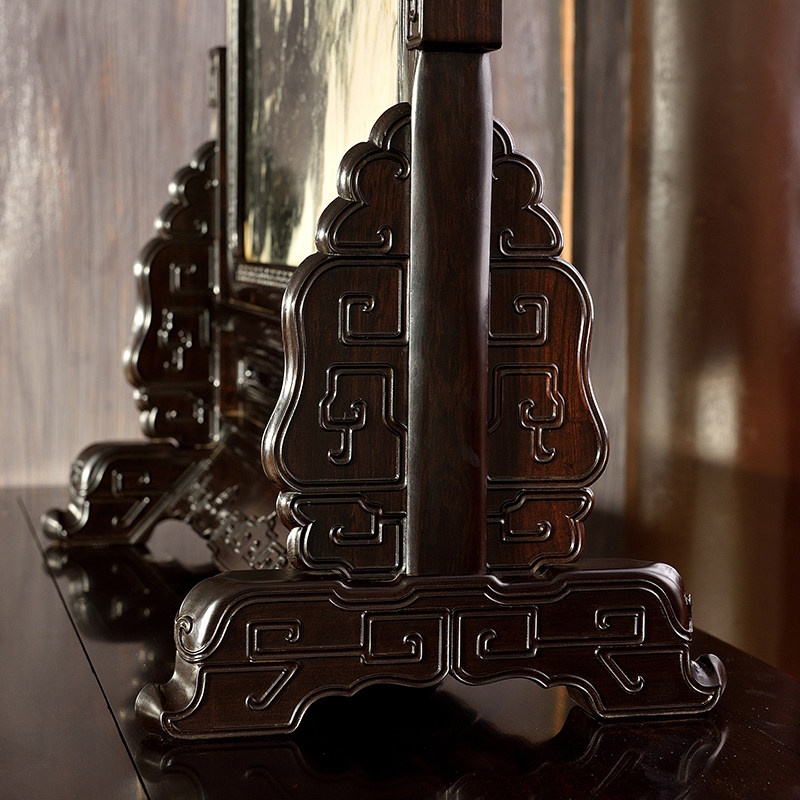 艺盟百胜紫光檀镶云石台屏茶室插屏工艺品中式书房插屏