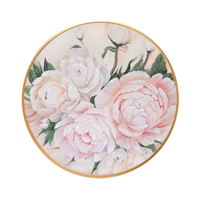 简约现代手绘油画玄关装饰画牡丹牡丹花花卉客厅油画