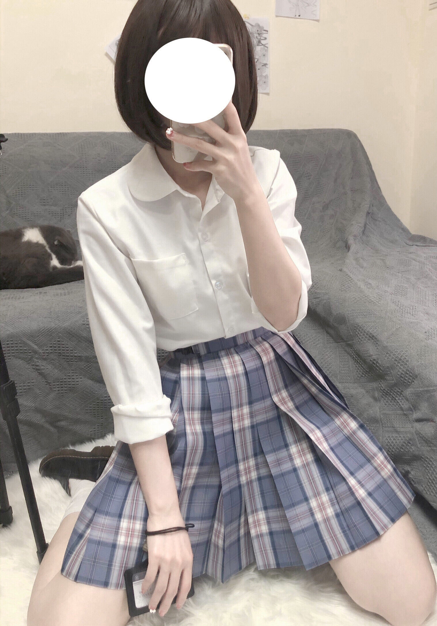 现货半身裙夏裙褶jk蓝格单件夏日椿月闺蜜半身裙