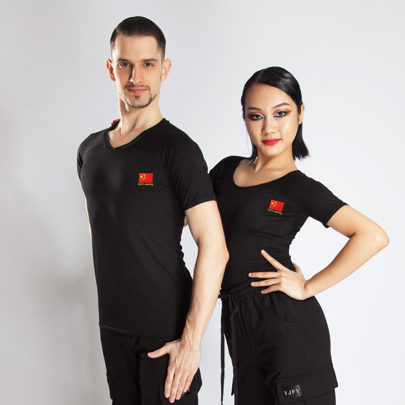 舞蹈拉丁上衣yjfy拉丁舞男女国旗新款练习t004拉丁舞上装