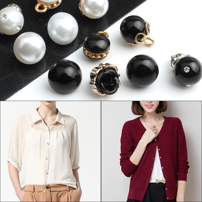 珍珠纽扣女士百搭衬衫衬衣开衫衣服小香风黑色白色圆形装饰小扣子