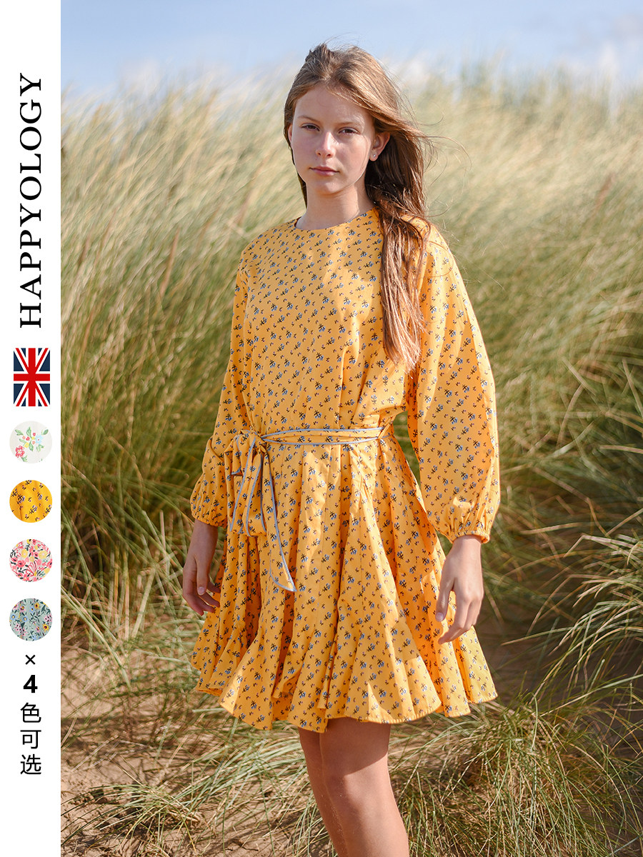 happyology英国亲子装成人连衣裙有机碎花英伦裙子长袖连衣裙