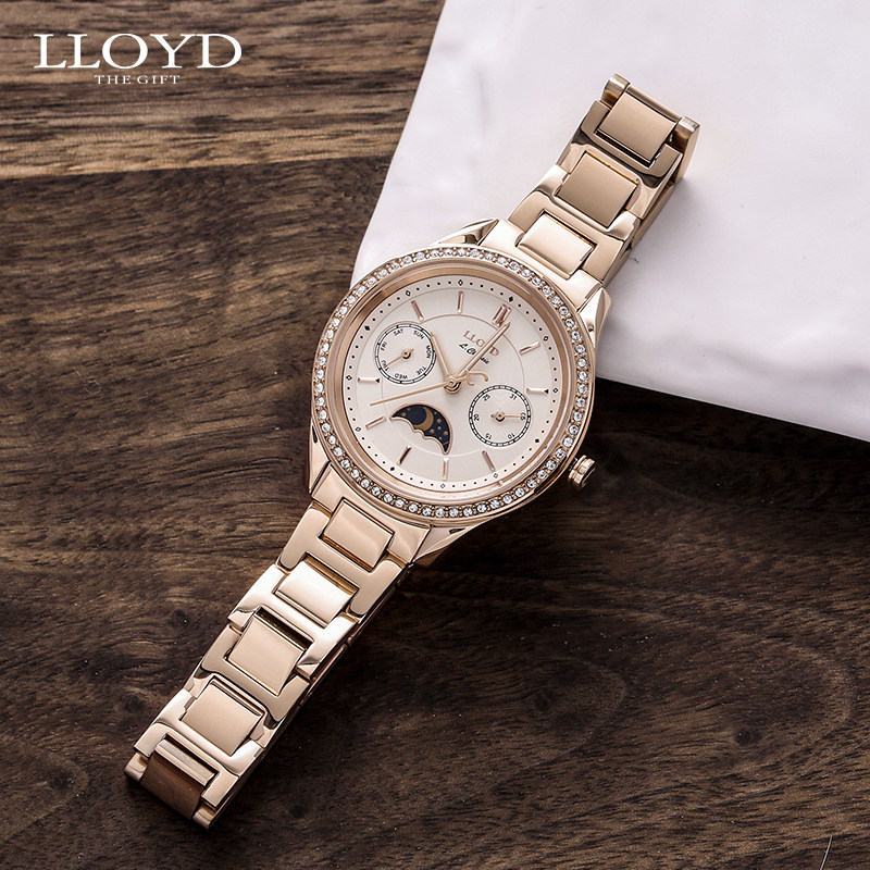 手表lloyd洛雅正品镶钻月亮贝母表盘ins腕表日韩腕表
