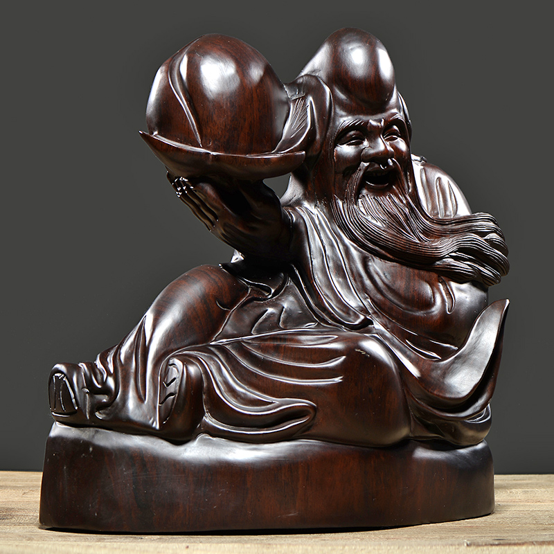 檀木木雕寿星摆件实木木质家居装饰雕刻工艺品老人木雕