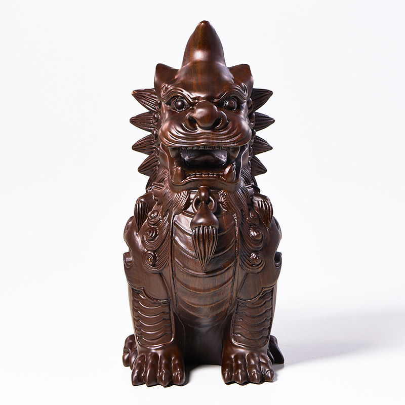 摆件檀木木雕龙生九子獬豸神兽实木木质客厅麒麟木雕