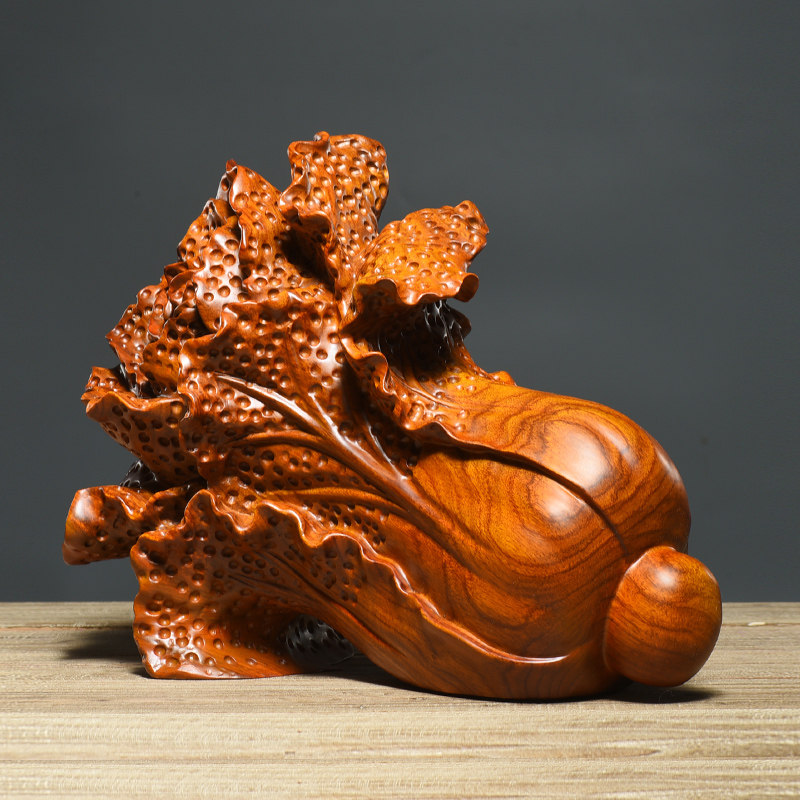 黄花梨木雕白菜摆件客厅玄关装饰品家居红木雕刻木雕