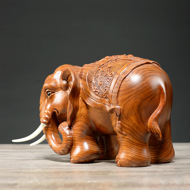 刺史花梨木雕大象摆件一对泰国木象实木雕刻木雕