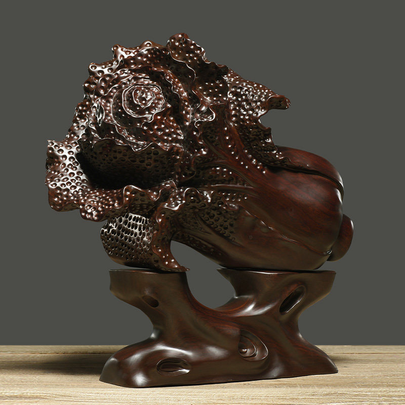 檀木木雕白菜摆件实木家居百财如意工艺品装饰木雕