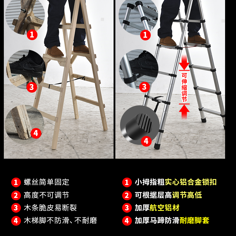 行走人字梯多功能折叠梯家用梯伸缩梯子加厚铝合金双梯升降工程梯