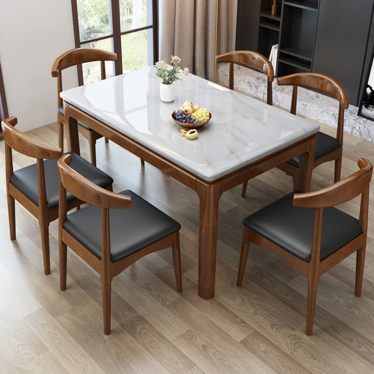 餐桌北欧大理石现代简约小户户型长方形实木桌椅组合大理石餐桌
