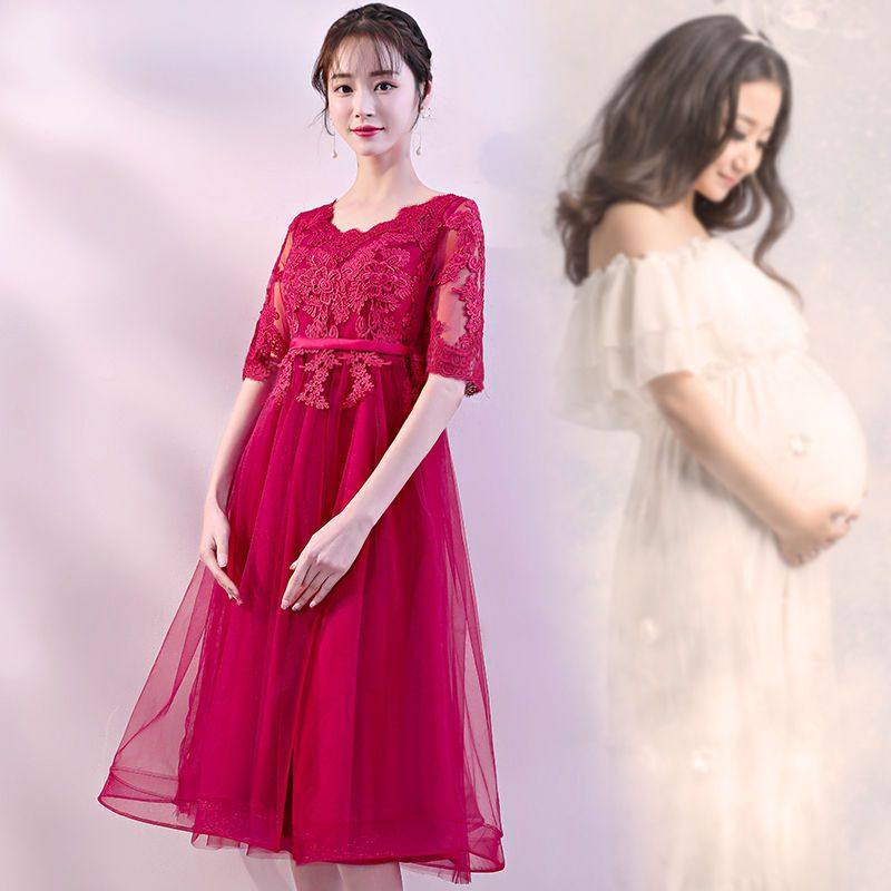 孕妇现代高腰宽松婚纱礼服怀孕期敬酒夏现代结婚新款礼服