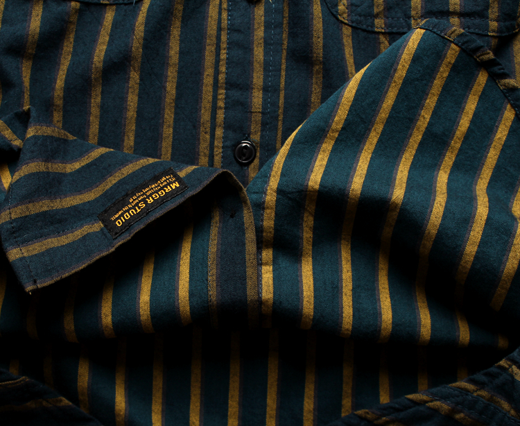 日单 文青竖条纹 街头式复古宽松版全棉长袖衬衫休闲 潮牌衬衣