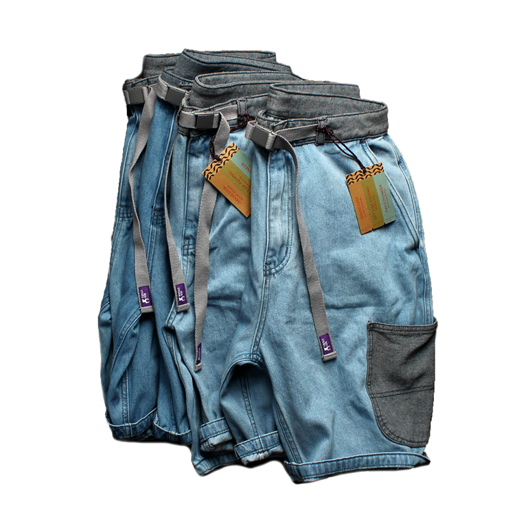 入 复古重磅硬货 石磨水洗山系紫标宽松直筒潮牌丹宁工装牛仔短裤