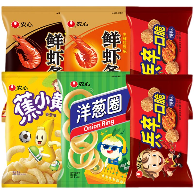 农心鲜虾条90g洋葱70g美味休闲儿童混合零食膨化食品