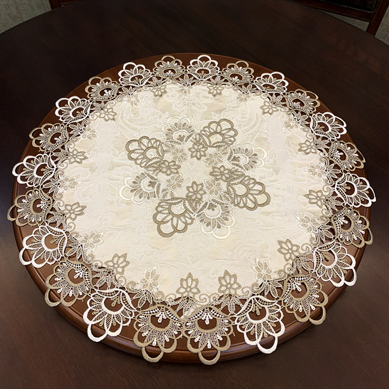 蕾丝美式布艺大圆圆桌桌布茶几圆形桌垫家用桌布