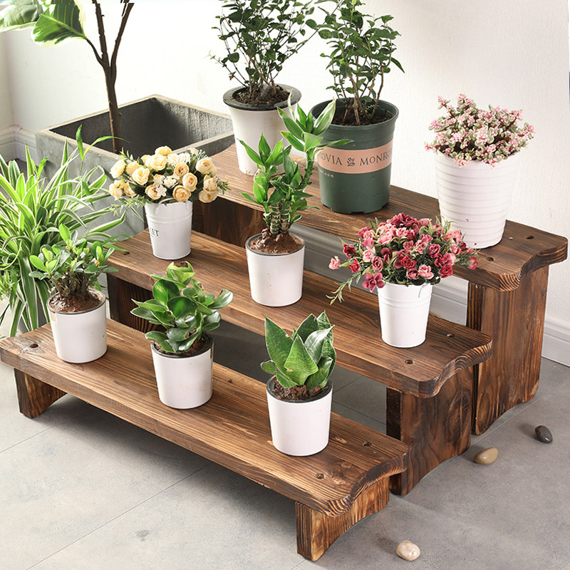 室内碳化防腐花架户外庭院实木木质多层客厅花架